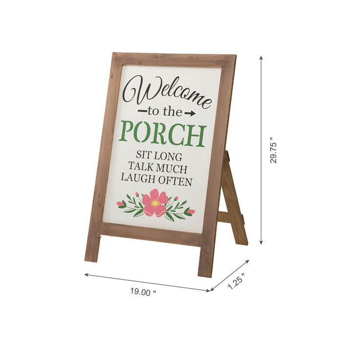 29.75"H "Welcome to the Porch" Wood Framed Easel Porch Sign with Flowers