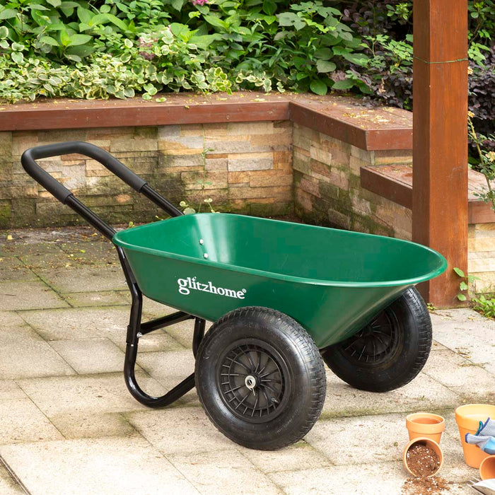 5-cu ft Green Steel Framed Plastic Garden Dual-Wheel Utility Dump Cart