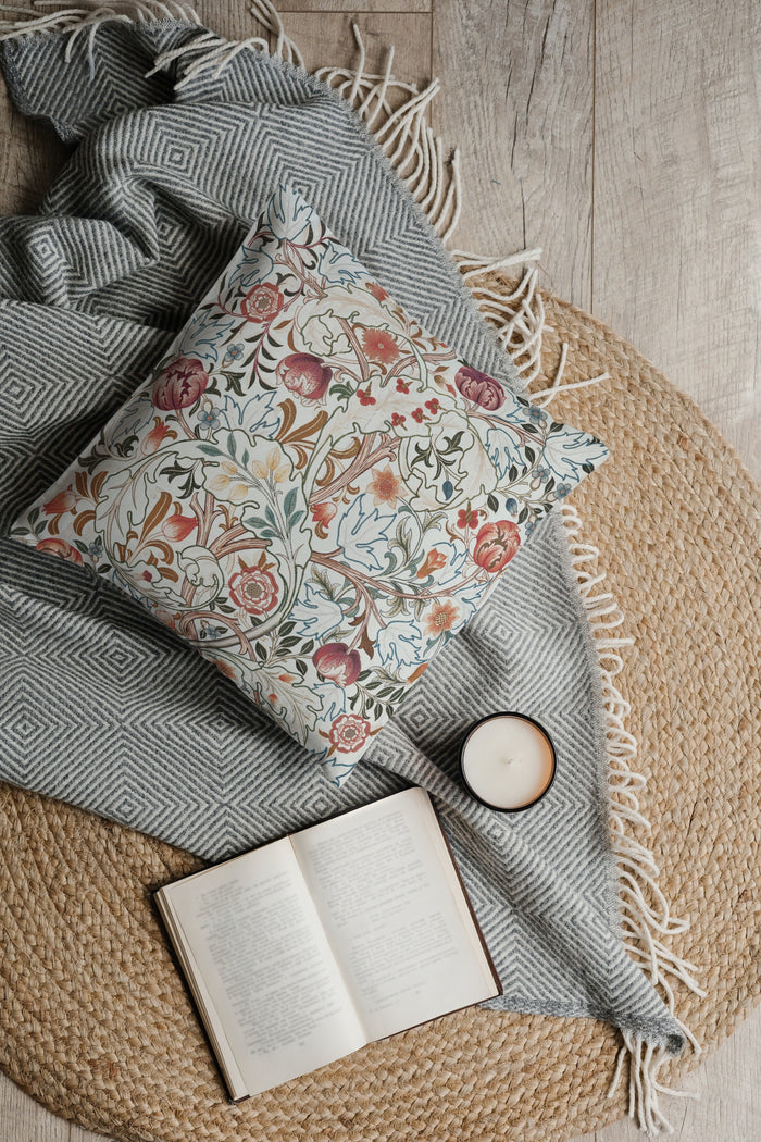 Acanthus Portiere Cotton Throw Pillows William Morris Ivory Rose