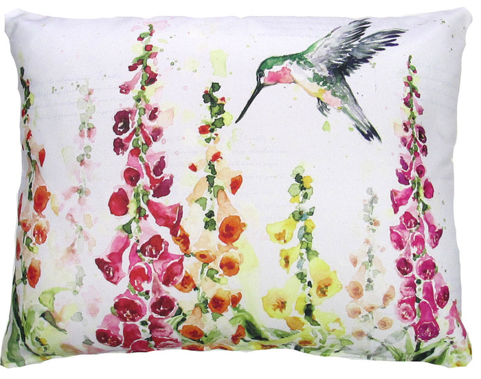 Accent Pillow Spring Hummingbird w/ Foxglove