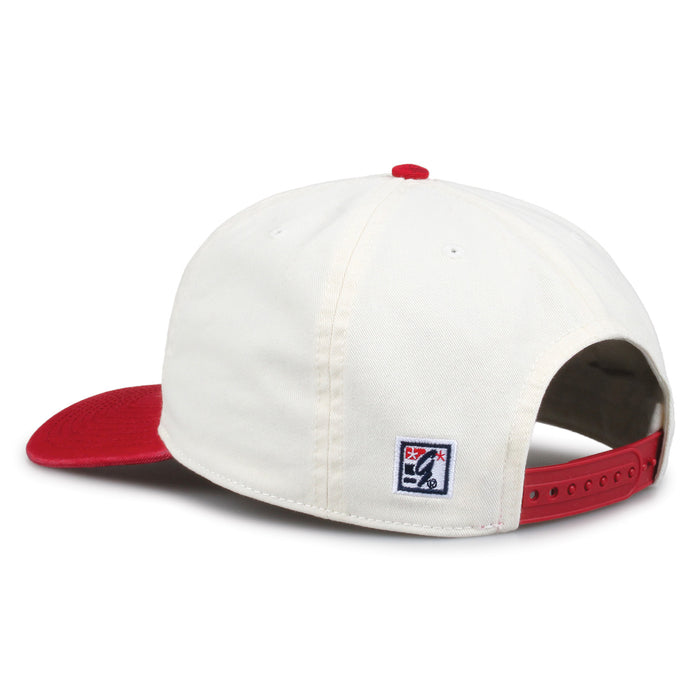 Arkansas Original Circle snapback hat showing adjustable snap closure and The Game logo, rear view