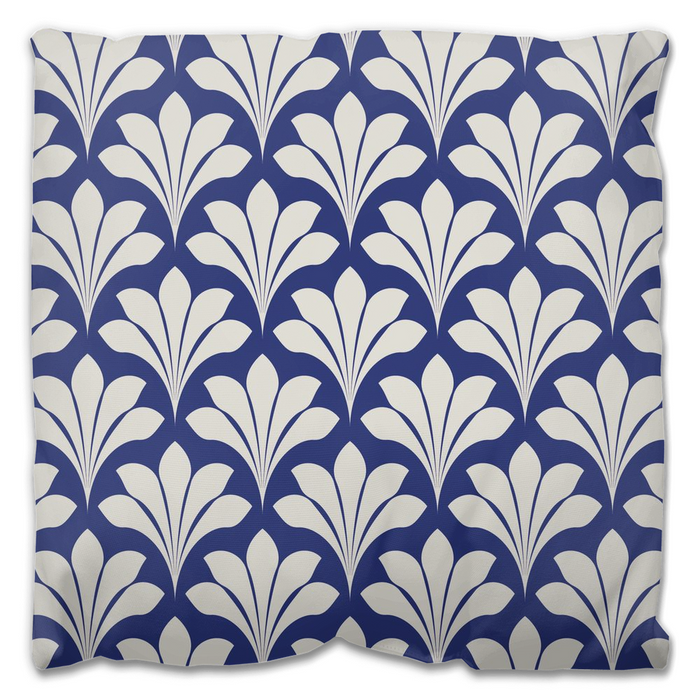 Art Deco Floral Outdoor Pillows Dark Navy Blue