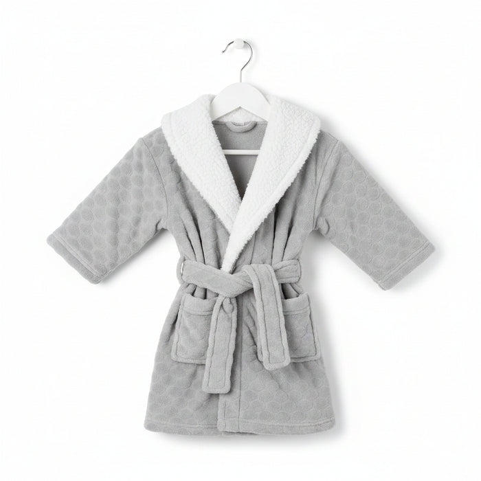 BABY CIRCLES DRESSING GOWN WITH BORG TRIM-GREY(0-12 MONTHS) (PK4) 18C801