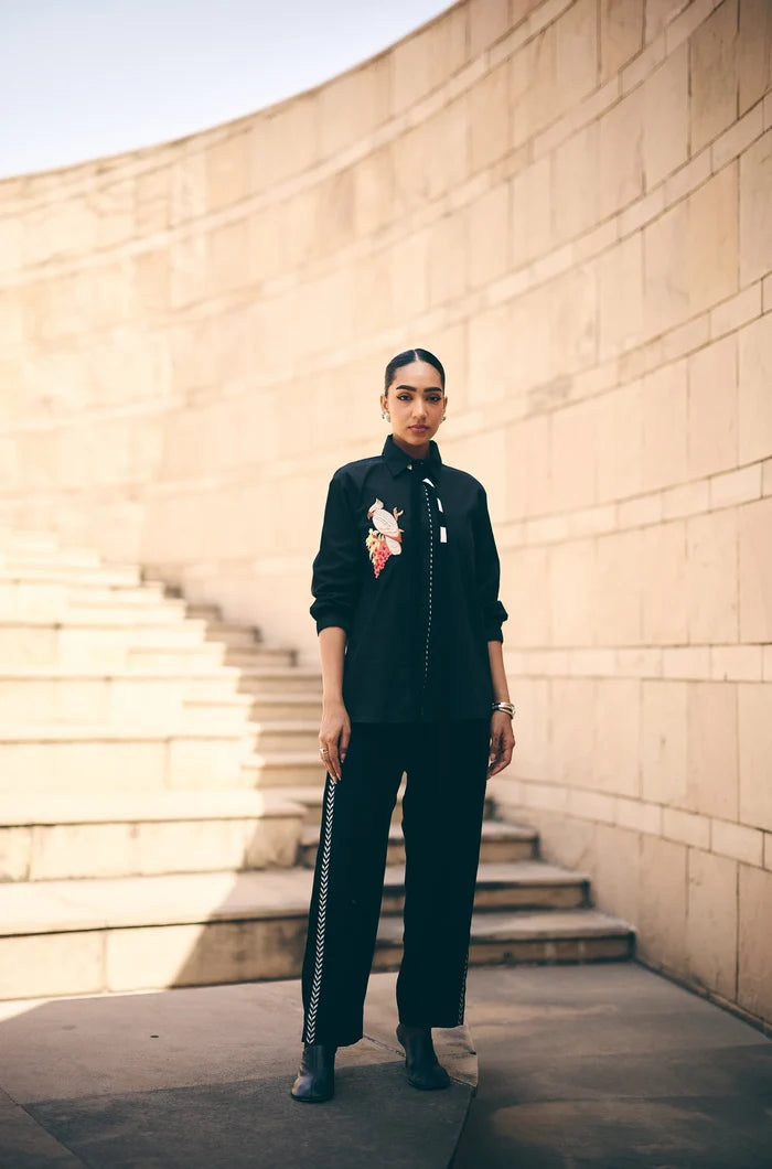 Designer black embroidered shirt