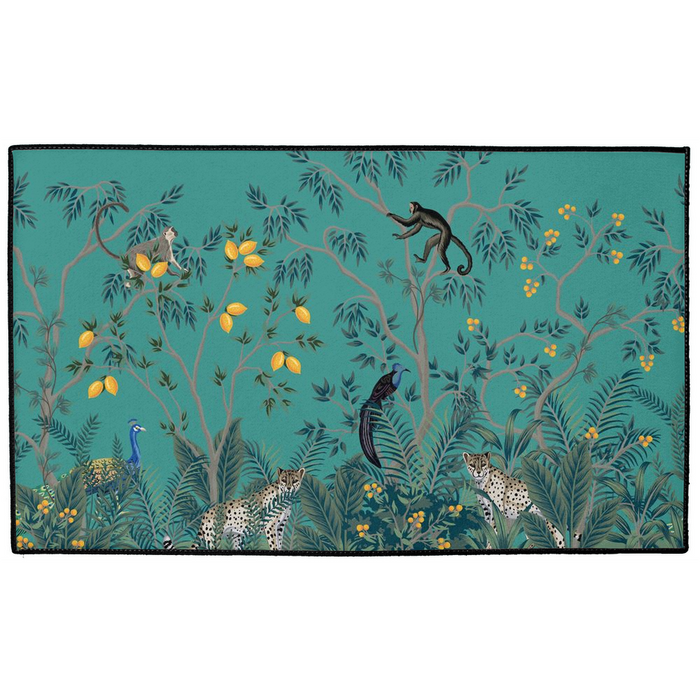 Chinoiserie Jungle Indoor/Outdoor Floor Mat Teal Green