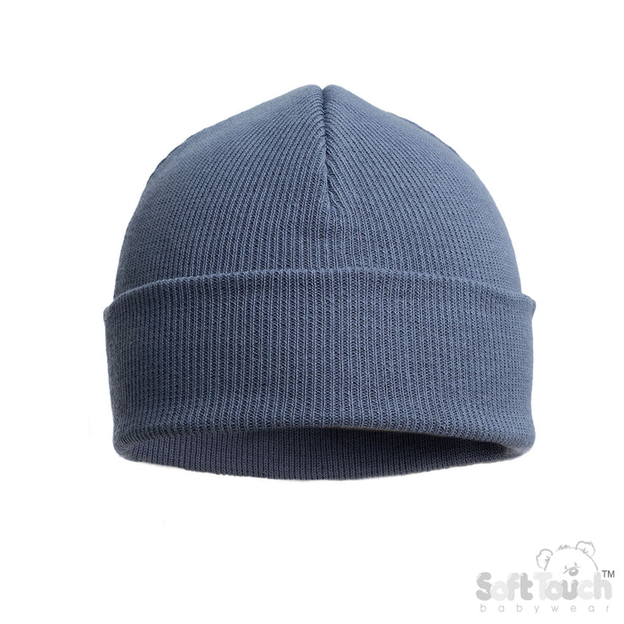 DUSTY BLUE INFANTS COTTON BEANIE HAT (NB-12) (PK6) H704-C-DB