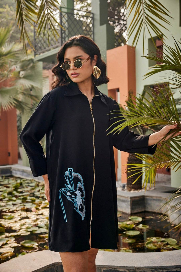 Designer black zipped dress