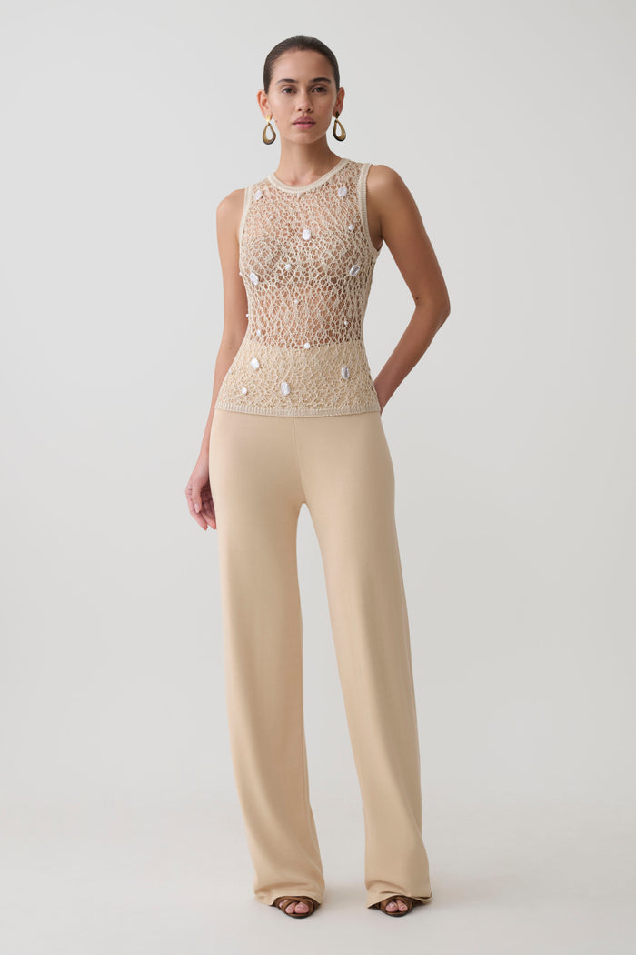 Eloise Pearl Beaded Top - Cream