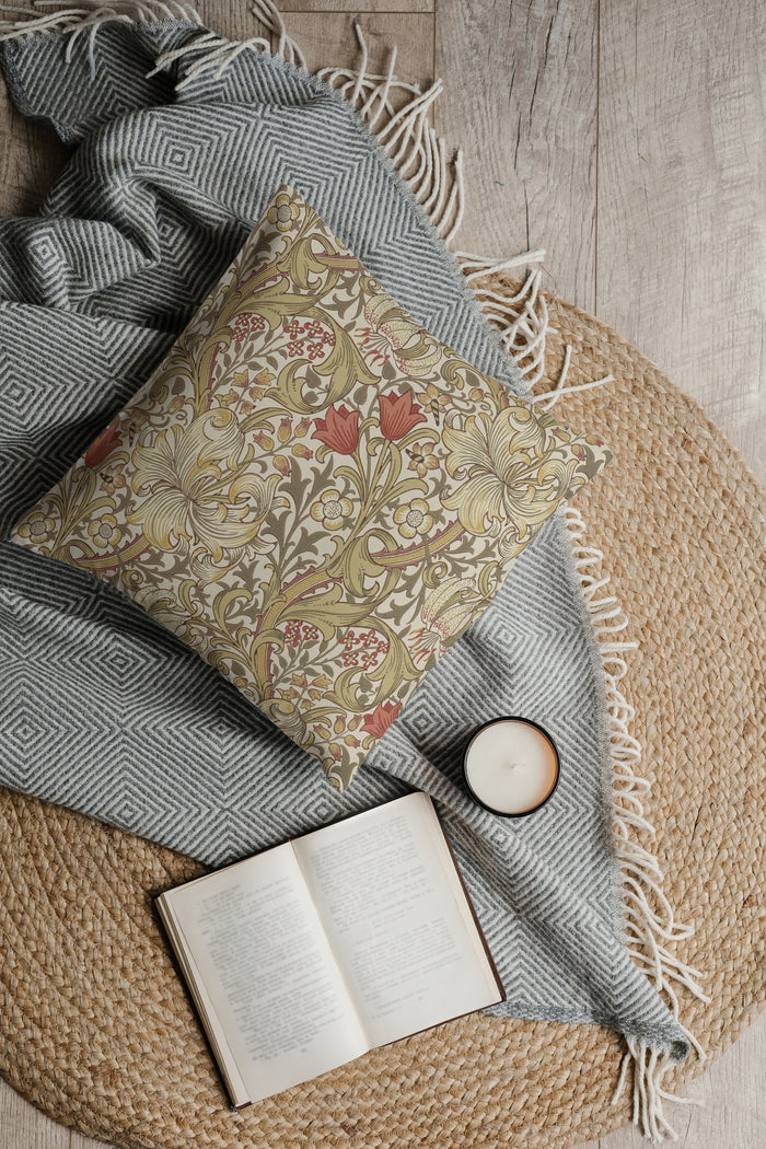 Golden Lily Outdoor Pillow William Morris Biscuit Brick