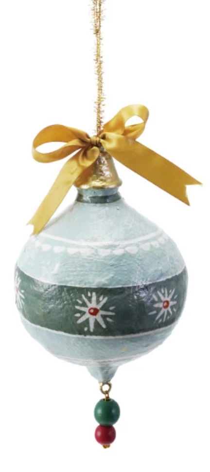 Hand-Painted Paper Mache Ornament with Bow & Design, 5 Styles