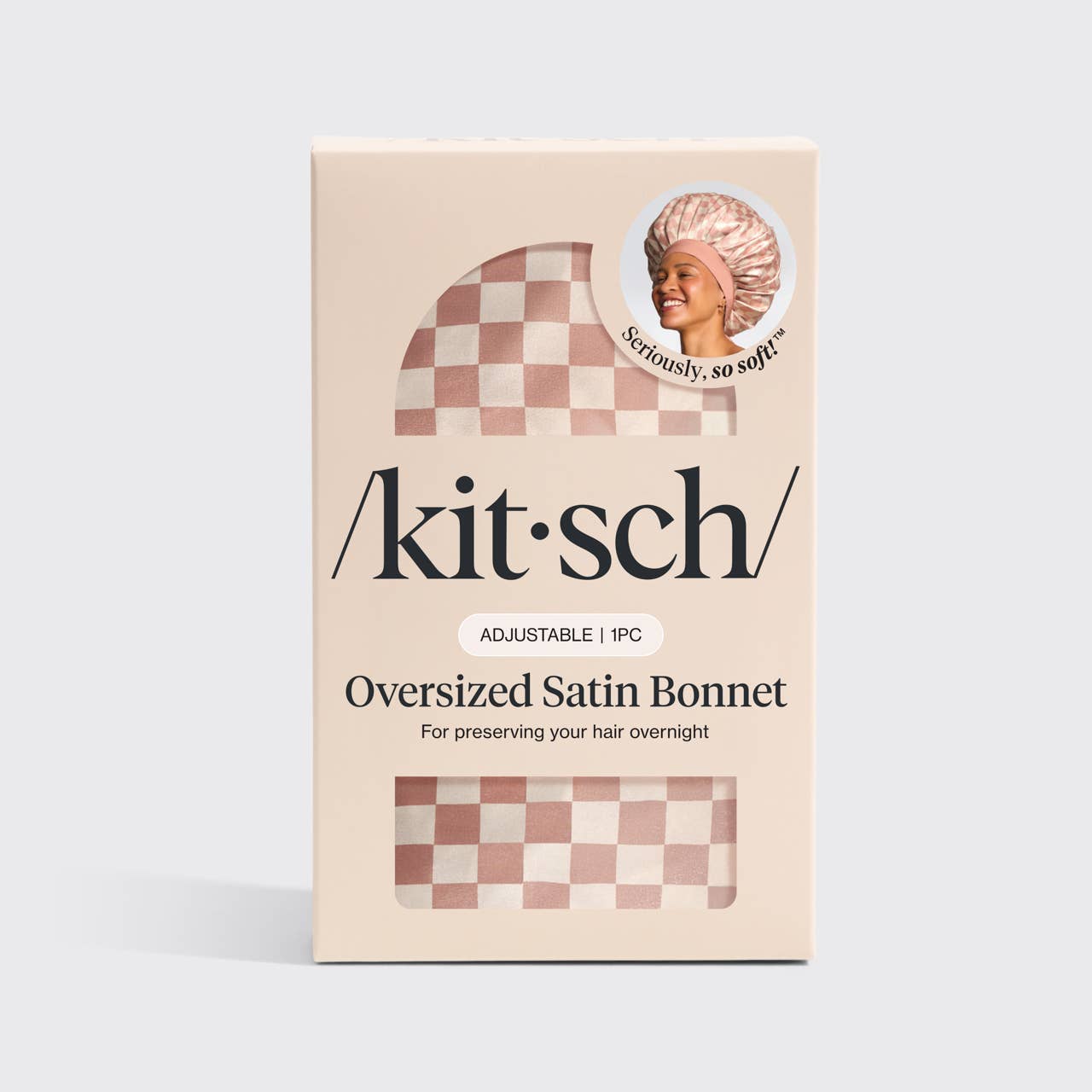 KITSCH - Oversized Satin Bonnet - Terracotta Checker