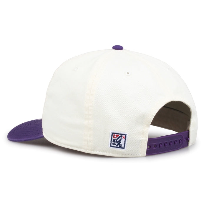 LSU Original Circle snapback hat showing adjustable snap closure and The Game logo, rear view