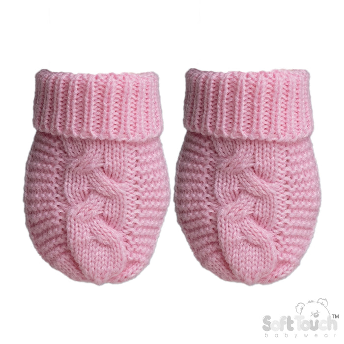 PINK INFANTS RECYCLED ACRYLIC CABLE KNIT MITTENS - (NB-12 Months) (PK6) EBM800-P