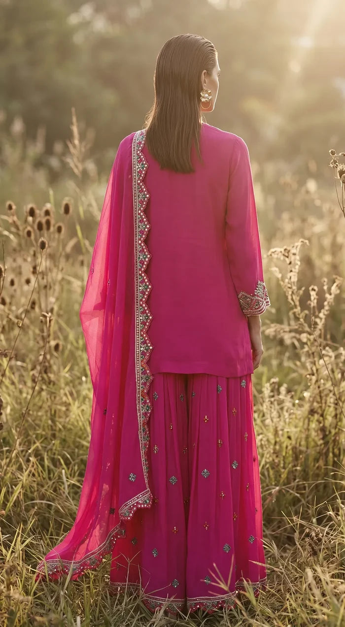 Rose Phulkari Sharara Set