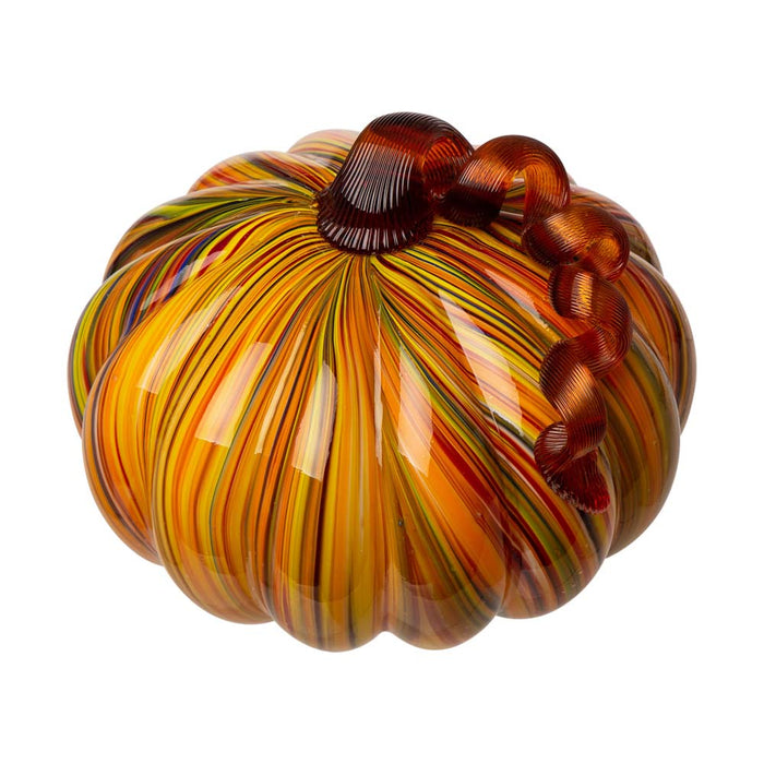 S/2 Multi Striped Glass Short Pumpkin Decor
