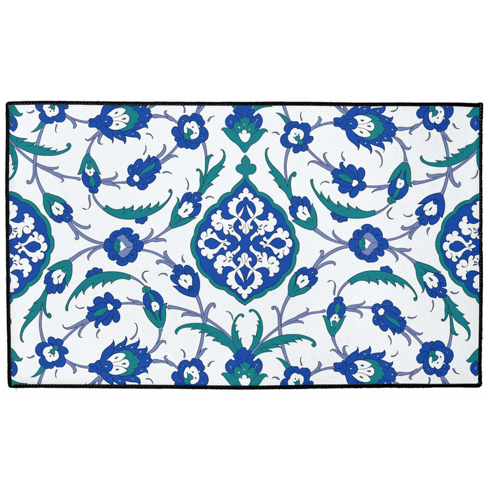 Sofia Ottoman Indoor/Outdoor Floor Mat Green Blue Arabesque