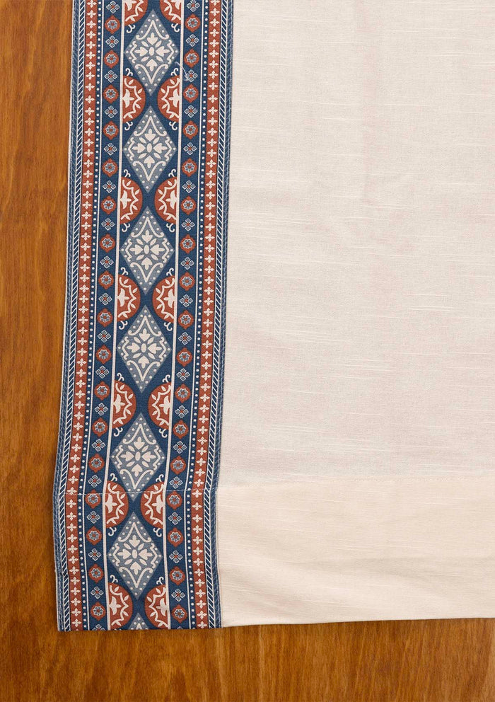 Tara Cream 100% Cotton Curtain with Trim for living room & bedroom - Light Reduction - Cream - Single Piece