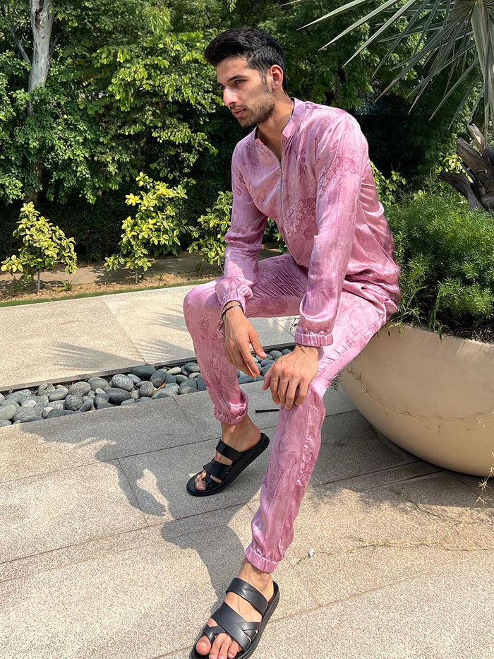 Tokyo Pink Satin Silk Track Set