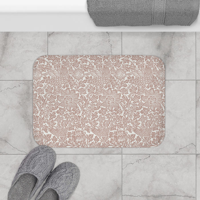 William Morris Bath Mat Bird and Anemone Terracotta