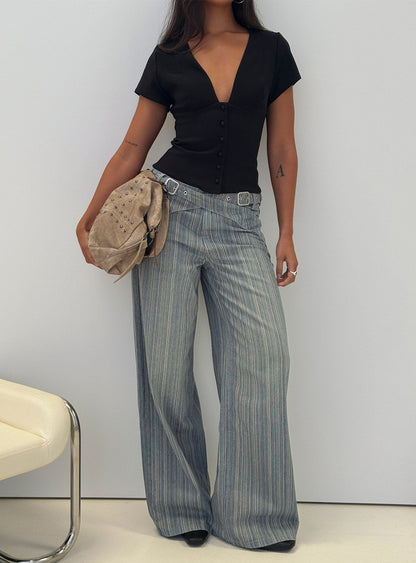 Mckinley Mid Rise Wide Leg Jeans Dark Blue Stripe