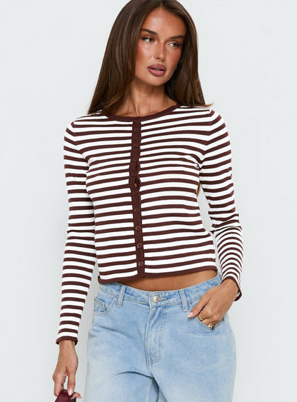 Elcie Button Up Cardigan Brown Stripe