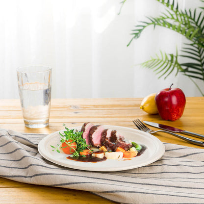 10 inch Natural Compostable & Disposable Sugarcane Plates, 300 Pack