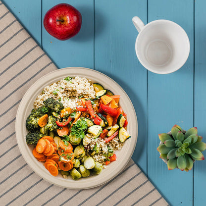 10 inch Natural Compostable & Disposable Sugarcane Plates, 300 Pack