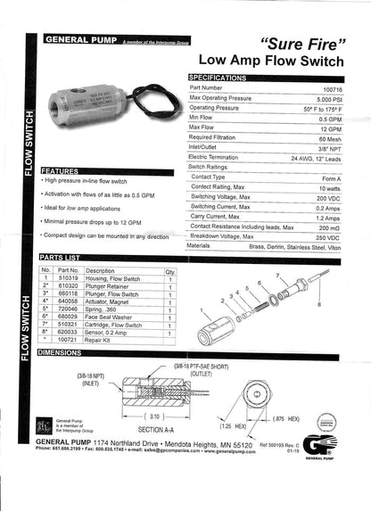 100716 FLOW SWITCH 12 GPM by GENERAL PUMP (5579)
