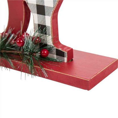 11.42"L Christmas Wooden Plaid "JOY" Table Decor