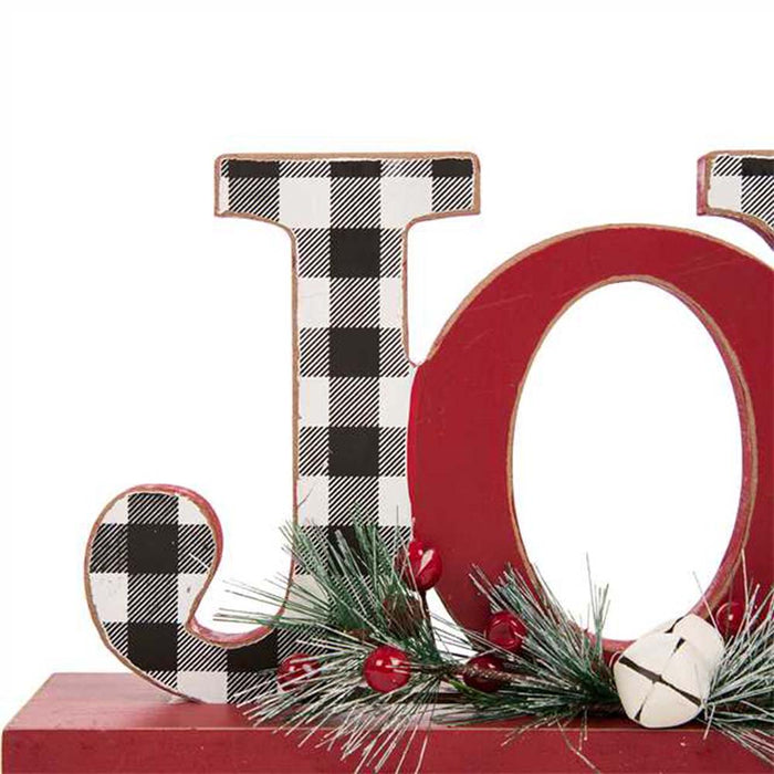 11.42"L Christmas Wooden Plaid "JOY" Table Decor