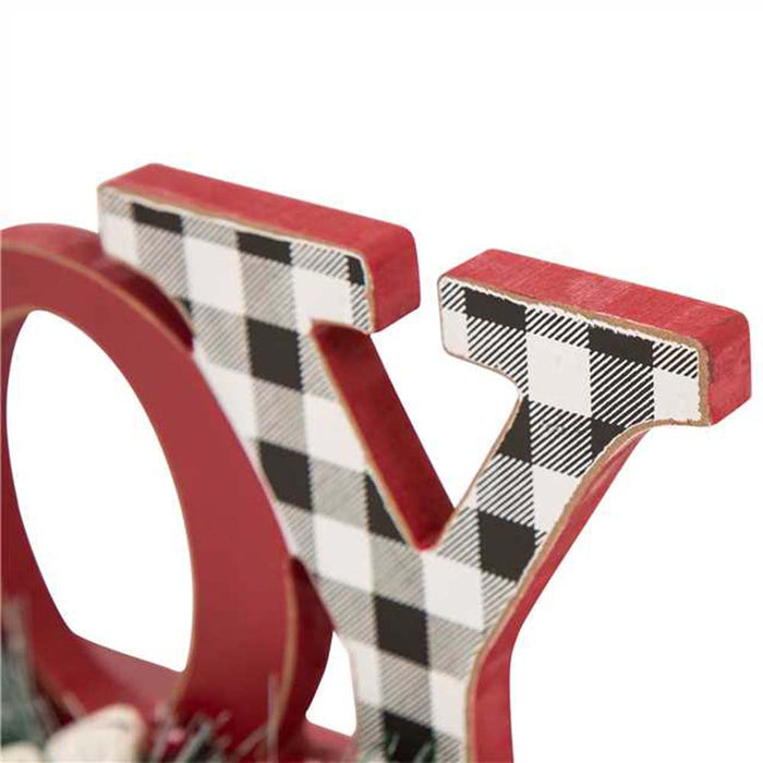 11.42"L Christmas Wooden Plaid "JOY" Table Decor