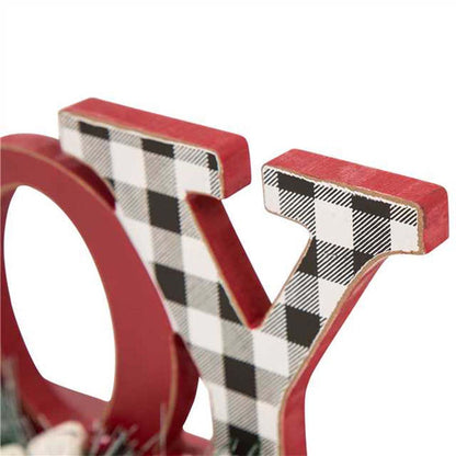 11.42"L Christmas Wooden Plaid "JOY" Table Decor