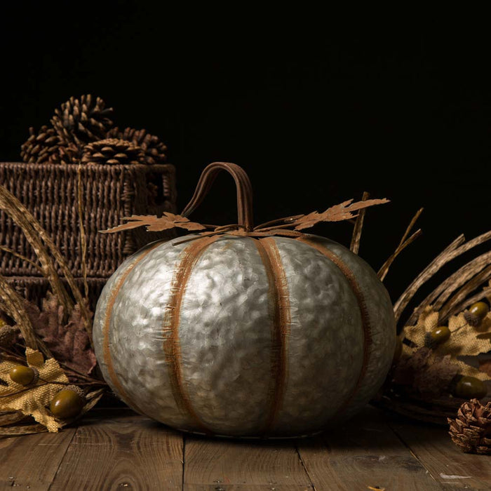 12"D Galvanized Metal Round Pumpkin