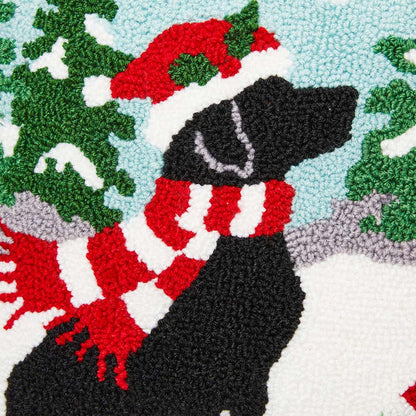 14"L Hooked Christmas Dog & Cat Throw Pillow, Set of 2