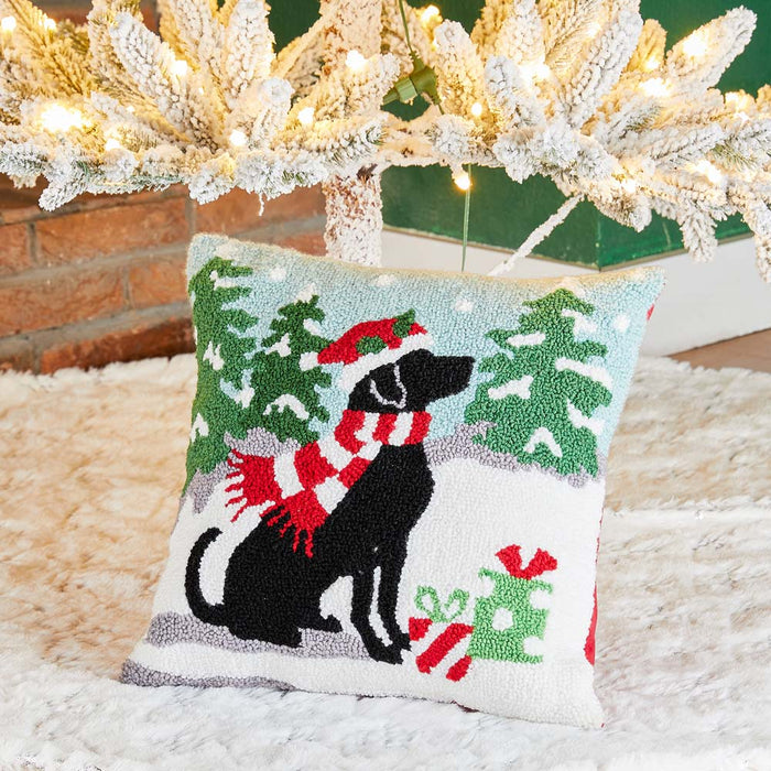 14"L Hooked Christmas Dog Throw Pillow