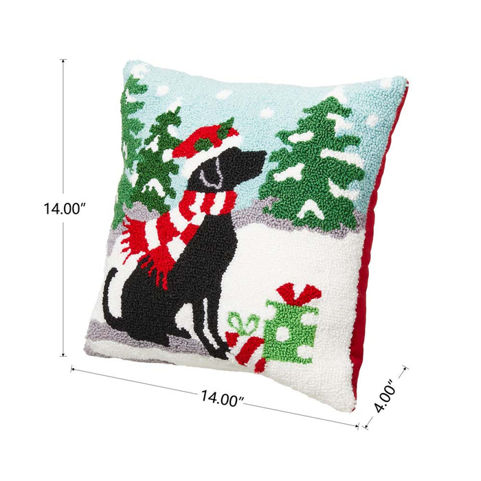 14"L Hooked Christmas Dog Throw Pillow