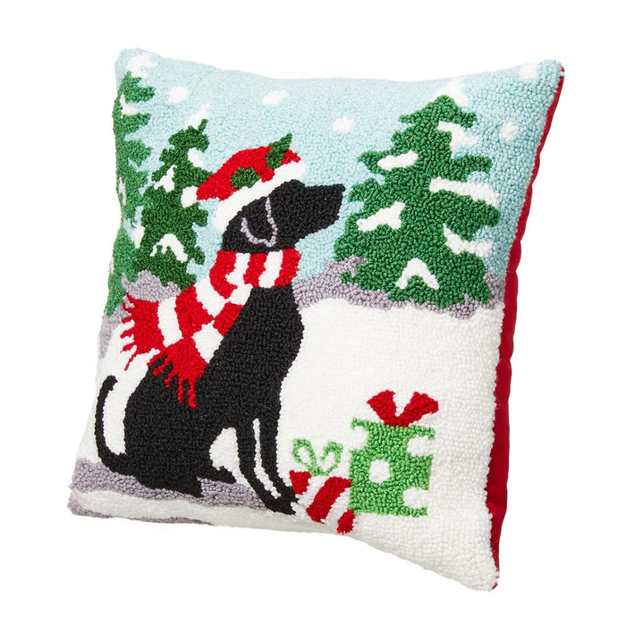 14"L Hooked Christmas Dog Throw Pillow