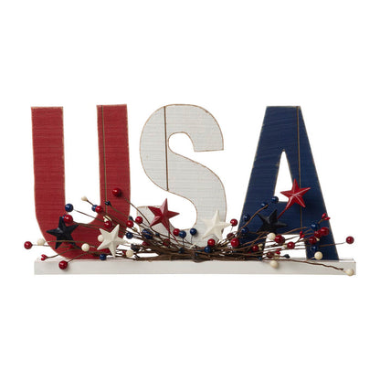 18"L Wooden Patriotic USA Table Decor