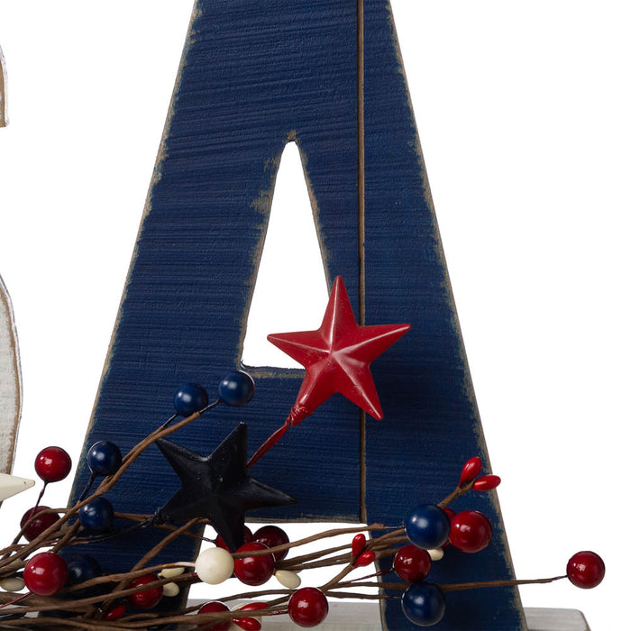 18"L Wooden Patriotic USA Table Decor