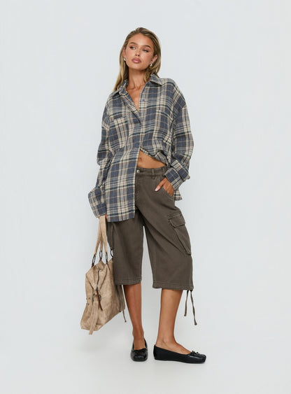Clarity Oversized Long Sleeve Shirt Ash Plaid