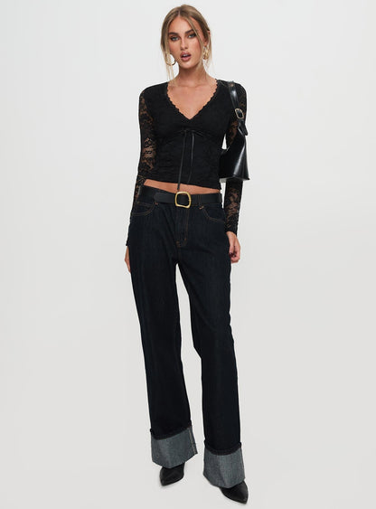 Temptation Incoming Long Sleeve Lace Top Black