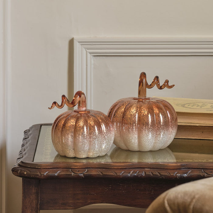 2 Ombre Mercury Glass LED Pumpkin Decorations