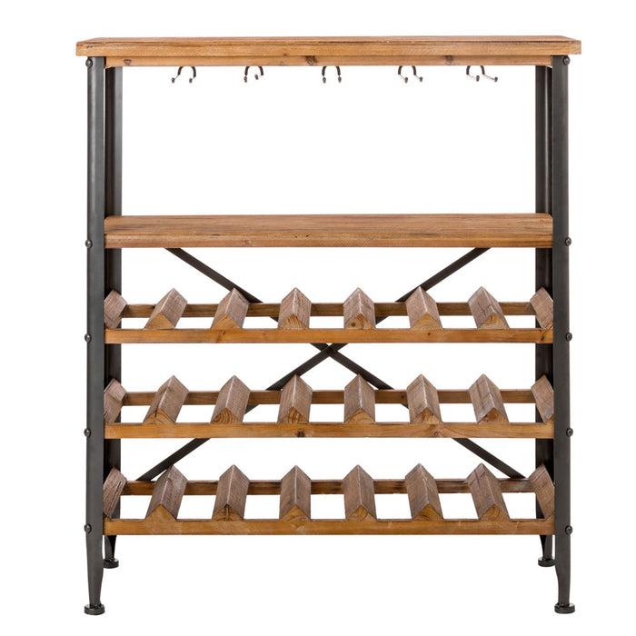 21 Bottle Floor Wooden Wine Rack with Metal Frame
