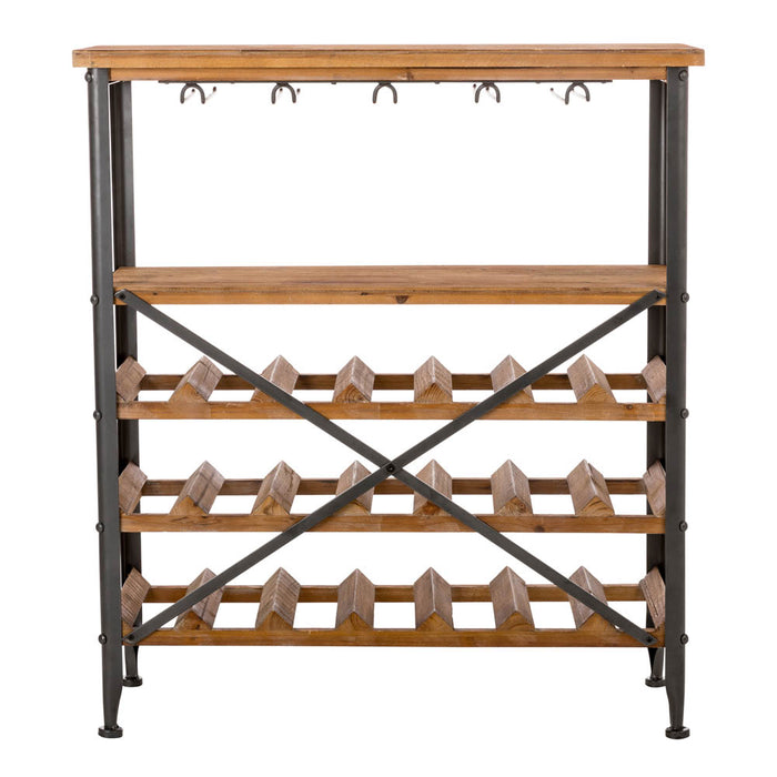 21 Bottle Floor Wooden Wine Rack with Metal Frame