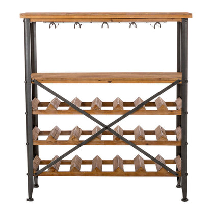 21 Bottle Floor Wooden Wine Rack with Metal Frame