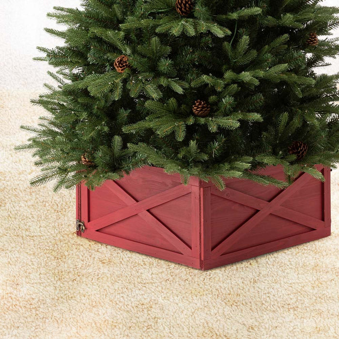 22.09"L Red Wooden Christmas Tree Collar