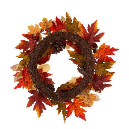 22"D Blooming Magnolia Wreath with Velvet Pumpkin and Pinecone
