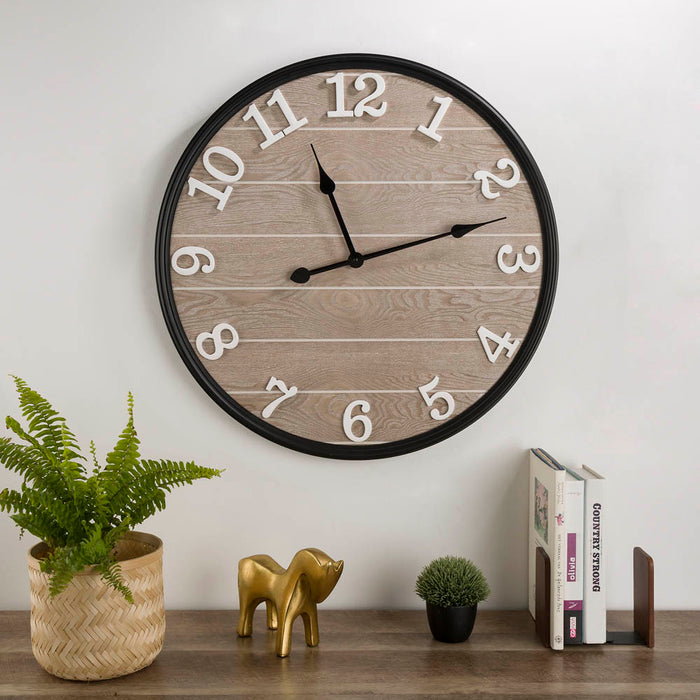 23.60"D Farmhouse Metal Wooden Round Wall Clock