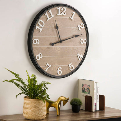 23.60"D Farmhouse Metal Wooden Round Wall Clock