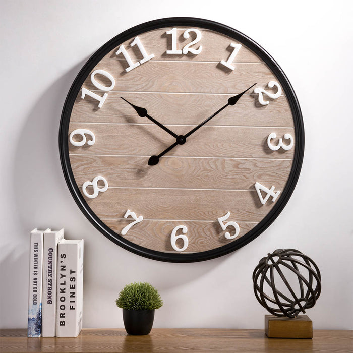 23.60"D Farmhouse Metal Wooden Round Wall Clock
